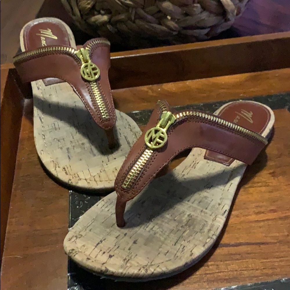 Marc Fisher brown sandals with gold tone hardware